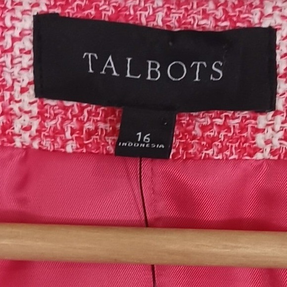 Talbots Fringe Cotton Blend Plaid Pink Career Business Blazer Size 16 New - Picture 4 of 6